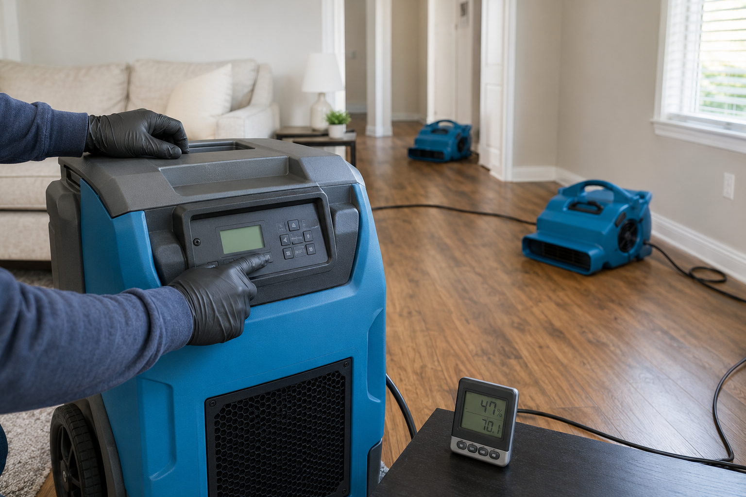 Professional drying equipment checked during daily monitoring